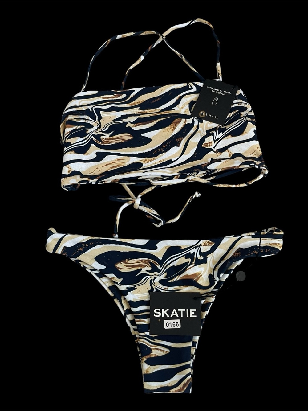 Skatie Bikini Set XS Dylan Bottom High Cut Bandeau Knot Top Animal Print